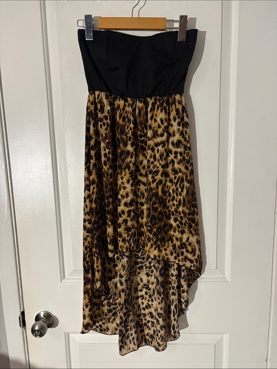 Oober Swank Dresses & Skirts - Strapless Black and Leopard High-Low Dress